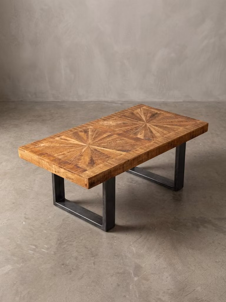 Tavolino moderno in legno massello di mango 105x40x55 cm Tavolo dal design industriale, tavolino da salotto in legno e metallo, tavolino da soggiorno rustico