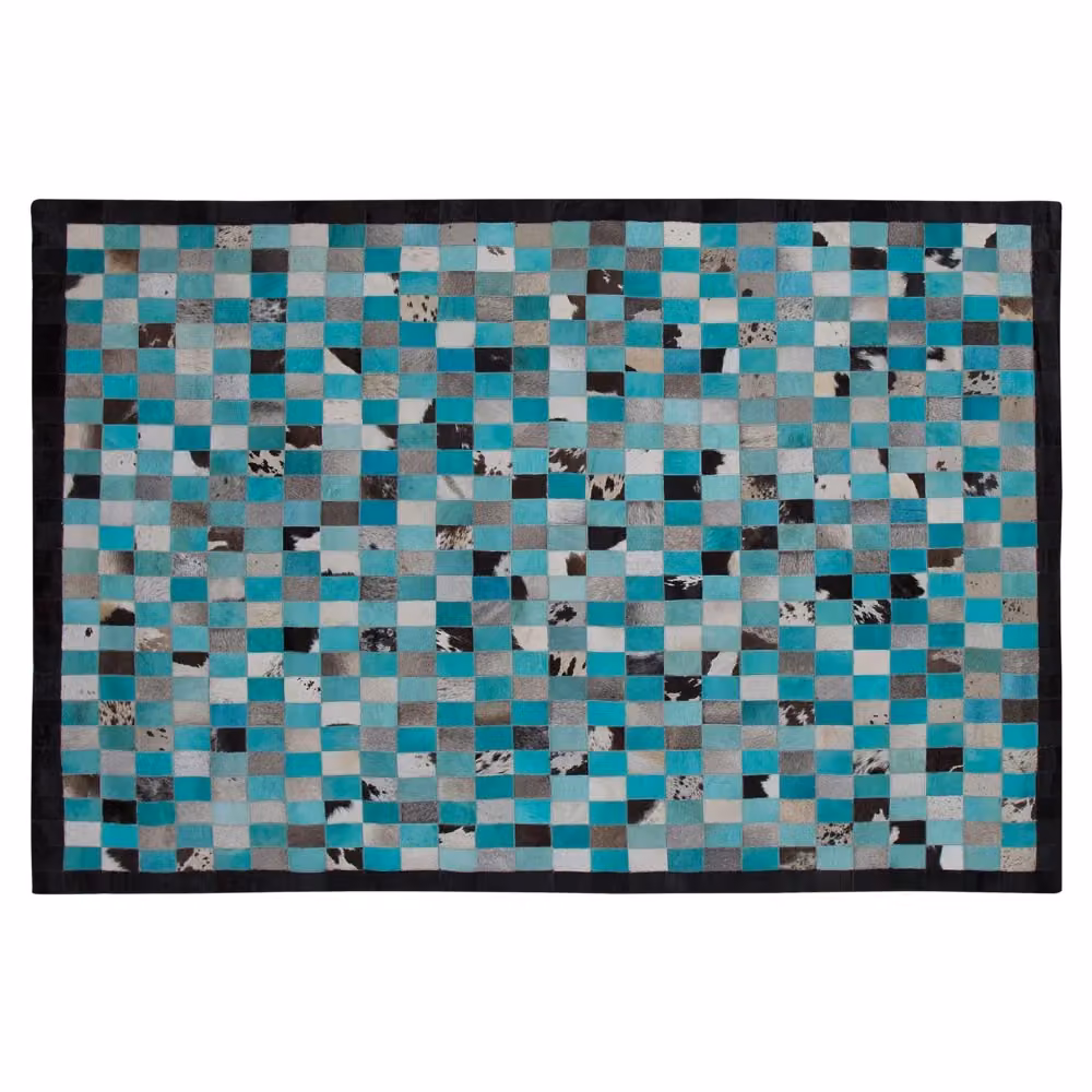 Tappeto Moderno Eclettico Beliani con Motivo a Scacchi Turchese e Grigio, L 140 cm x P 200 cm – 2