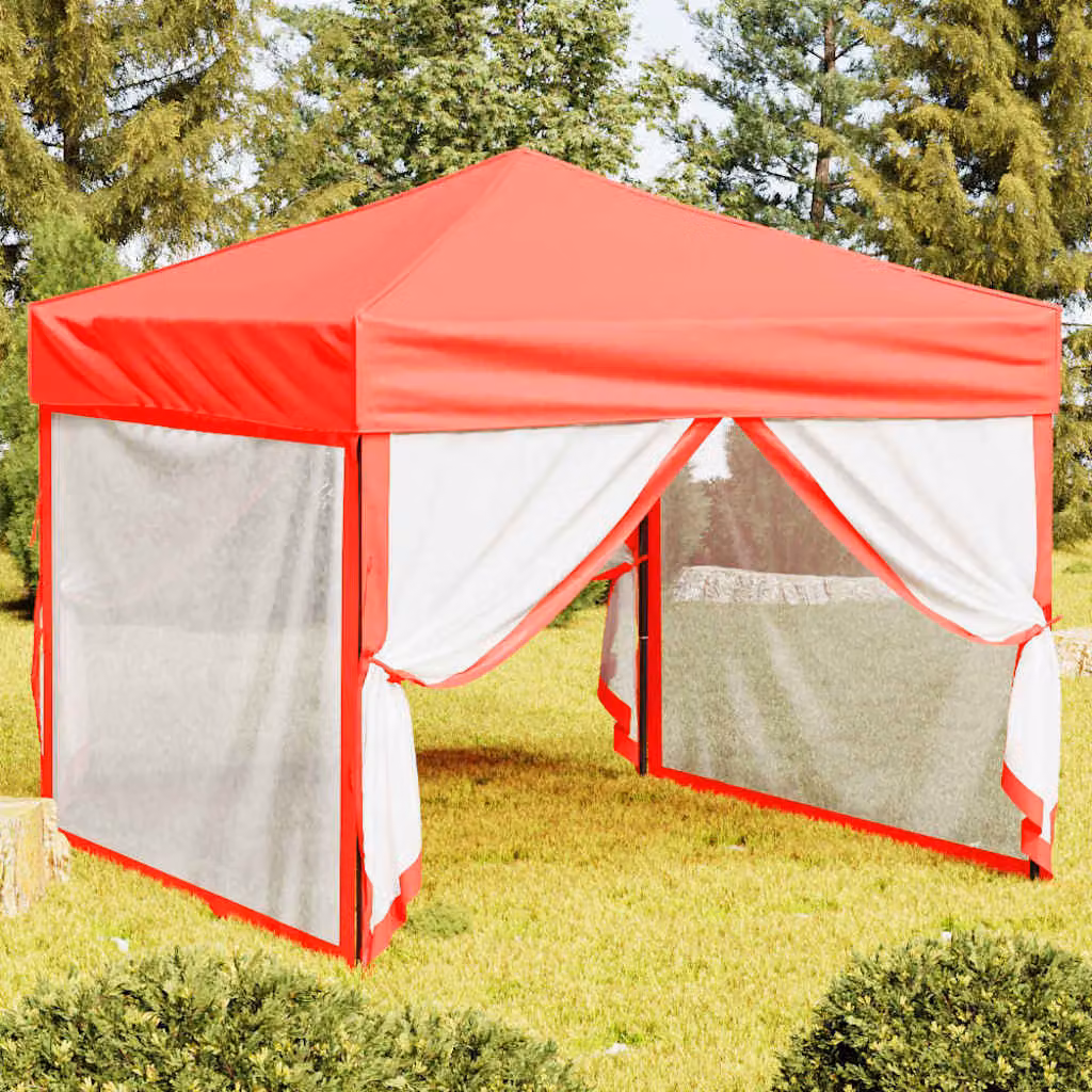 vidaXL Tenda per feste pieghevole con pareti laterali rossa L: 3 m, H: 2,45 m, P: 3 m