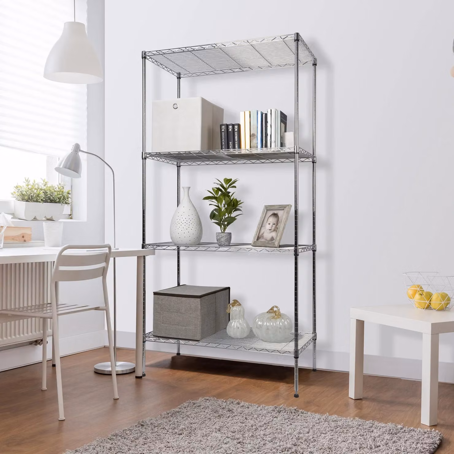 Scaffale multiuso in acciaio VESTIAMO CASA con 4 ripiani, colore argento, H 180 cm x L 89 cm x P 44 cm – 2