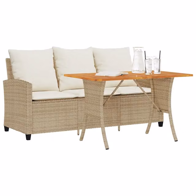 Divano Giardino 3 Posti con Cuscini e Tavolo Beige Polyrattan 4103858