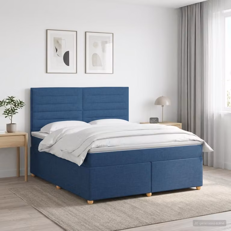 Letto box spring con materasso ibrido vidaXL in tessuto blu e bianco L/P: 160 x 200 cm