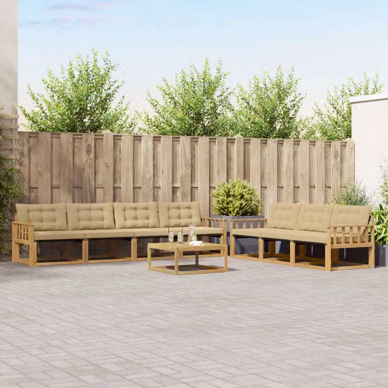 vidaXL Set di divani da esterno 8 pz in legno di acacia con cuscini Bianco e Beige