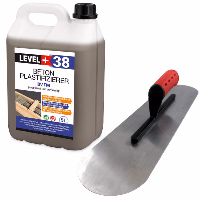Set di additivi per calcestruzzo 5 L - Spatola professionale per pavimentazione bifacciale semicircolare SET350