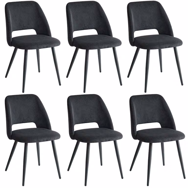 Set di sedie da pranzo, disponibile in confezioni da 2, 4 o 6 pezzi. Seduta in velluto a coste, design ergonomico, gambe in metallo nero