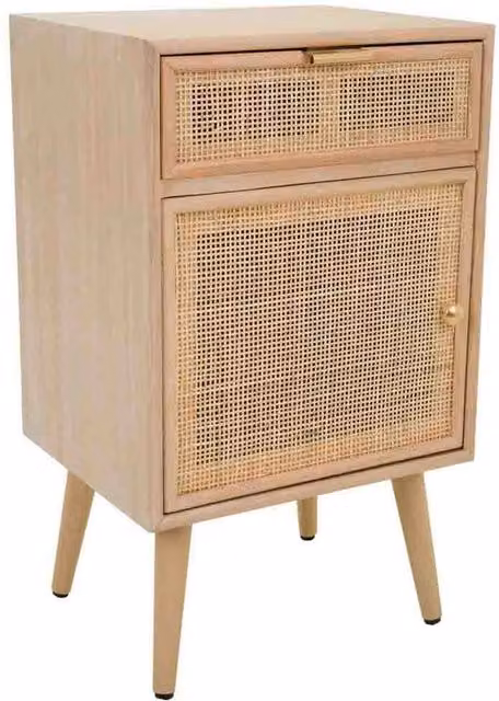 Comodino Wanderlust Deco in MDF e rattan, marrone e oro, L 42 cm x P 36,5 cm x H 71 cm – 1