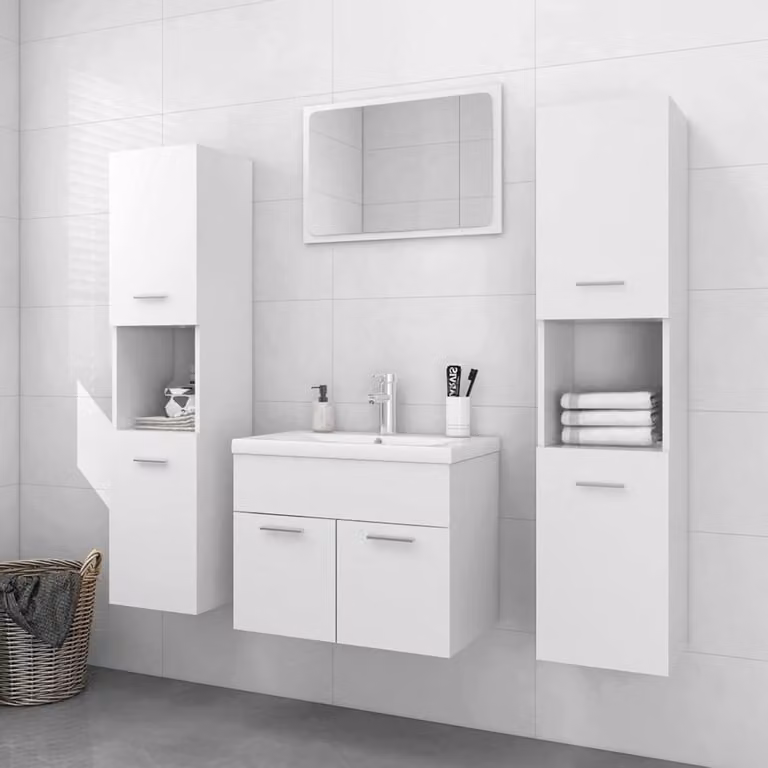 Set di mobili da bagno - Mobile bagno - Mobile lavabo - Armadio alto - Specchio - Lavabo in Vetroceramica da incasso
