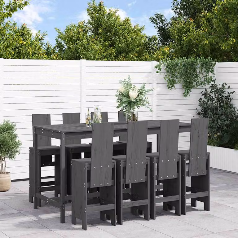 vidaXL Set Bar da Giardino 9 pz in Legno di Pino Grigio