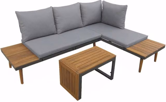 Salotto da giardino in alluminio e acacia, 4 posti, antracite