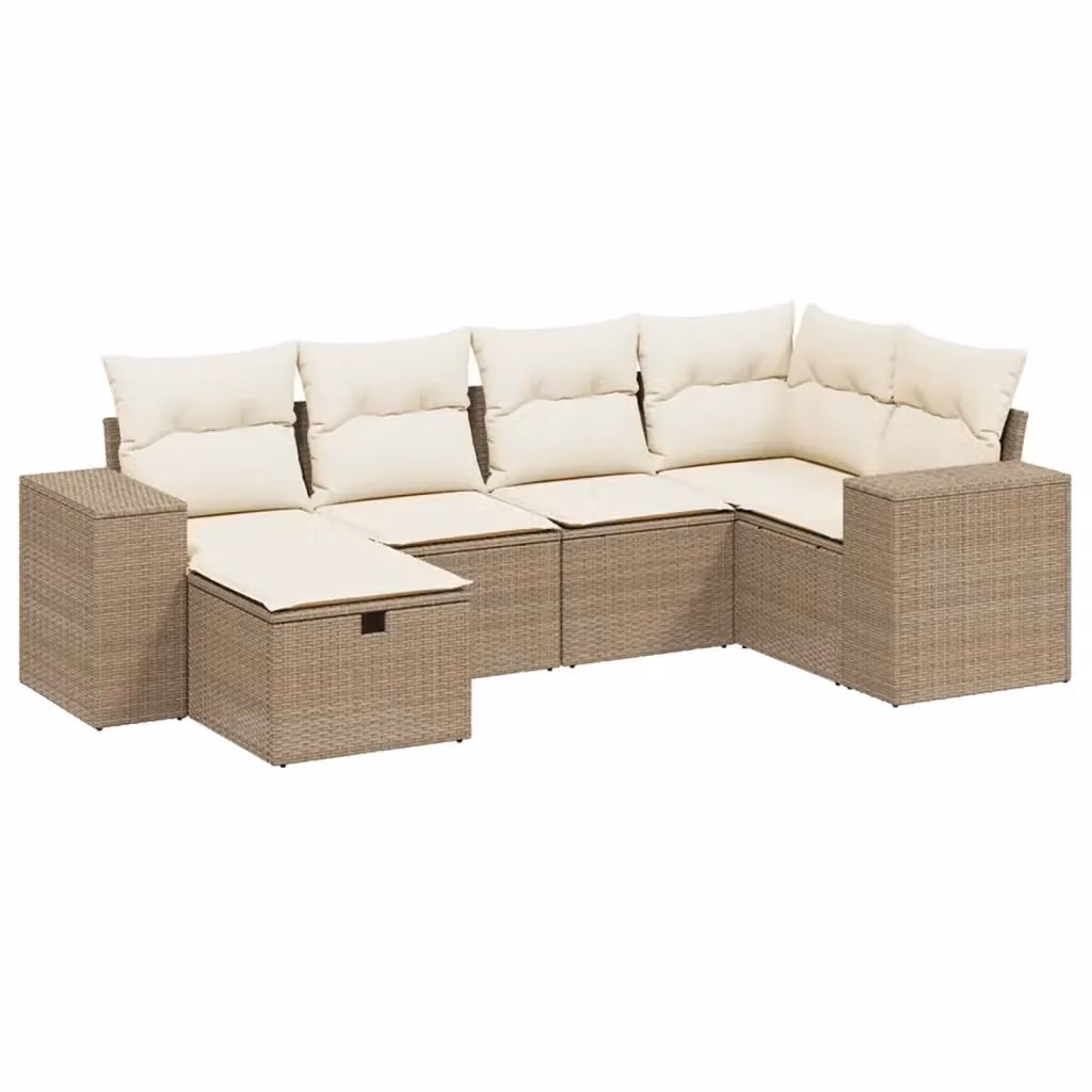 vidaXL Set Divano da Giardino a L 6 pz con Cuscini Beige e Struttura in Metallo e Polyrattan – 2