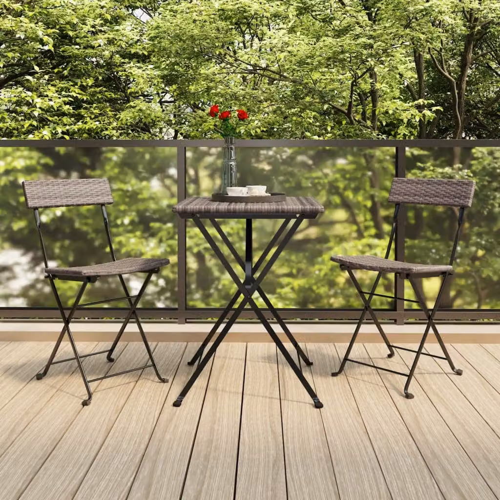 Set Pieghevole da Bistrò 3 pz vidaXL in Polyrattan Grigio per Giardino e Terrazzo