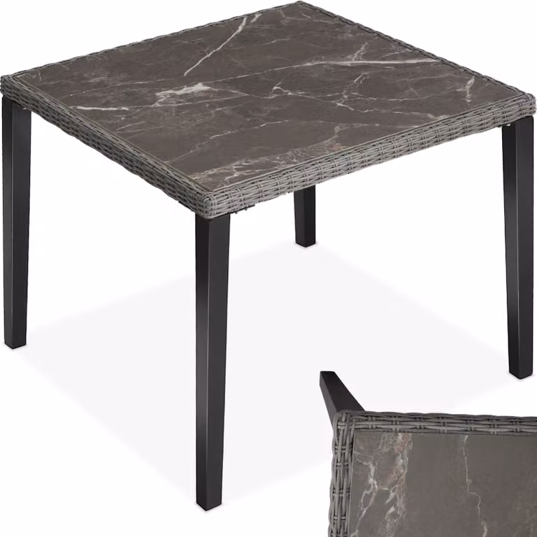 Tavolo quadrato in polyrattan e legno di gomma TecTake GmbH grigio L/P/H: 93,5 x 93,5 x 75 cm