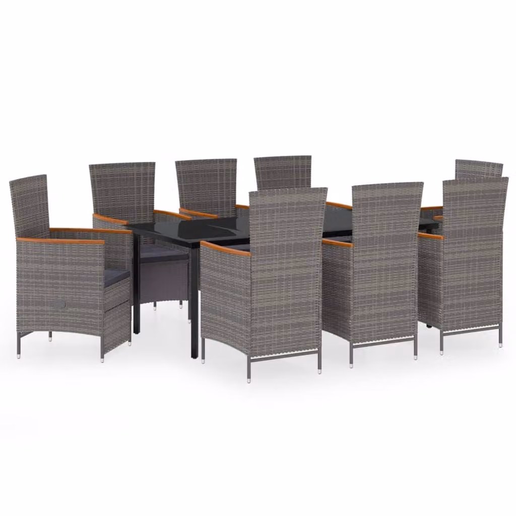 Set da Pranzo da Giardino 9 pz con Cuscini Grigio