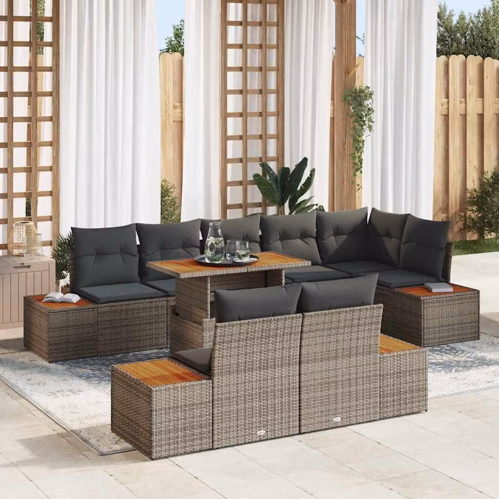 Maison Exclusive - Set da giardino composto da 9 pezzi, divano, colore grigio, materiale: rattan sintetico