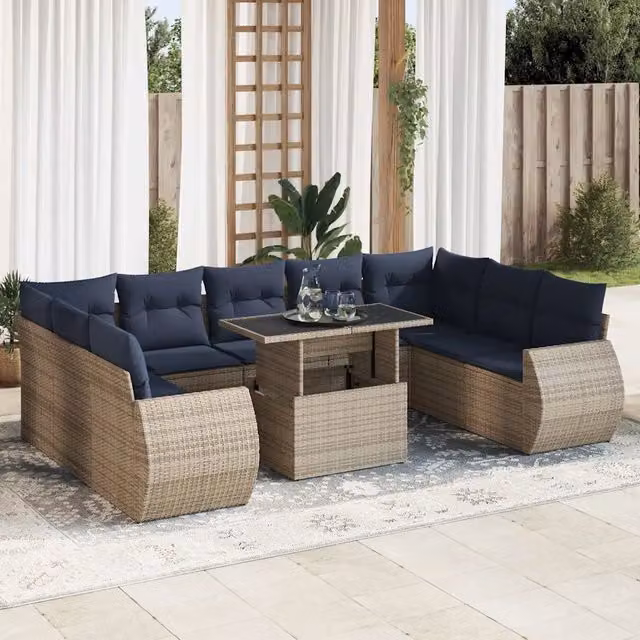 Divano Giardino 10 pz con Cuscini Grigio in Polyrattan Acacia 3326702