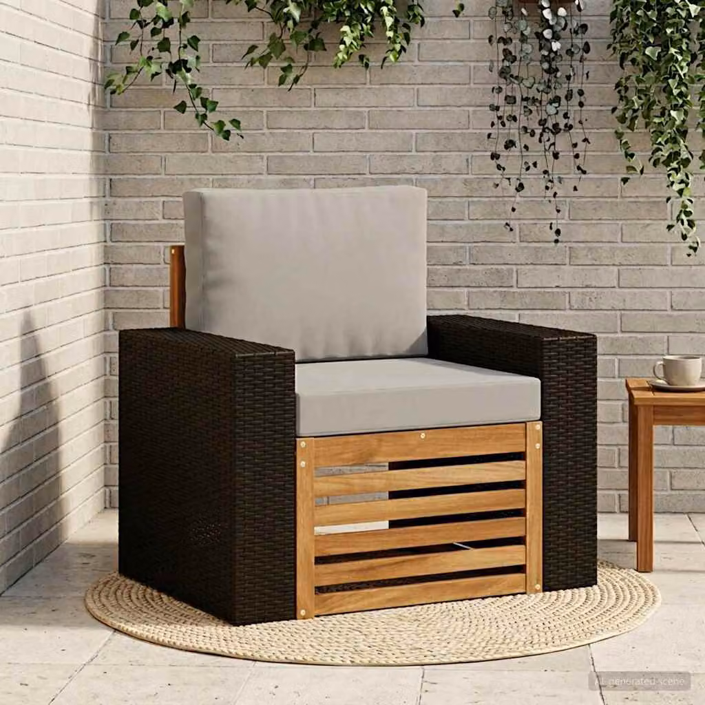 Divano centrale da esterno vidaXL in legno di acacia con cuscini beige, grigio o marrone