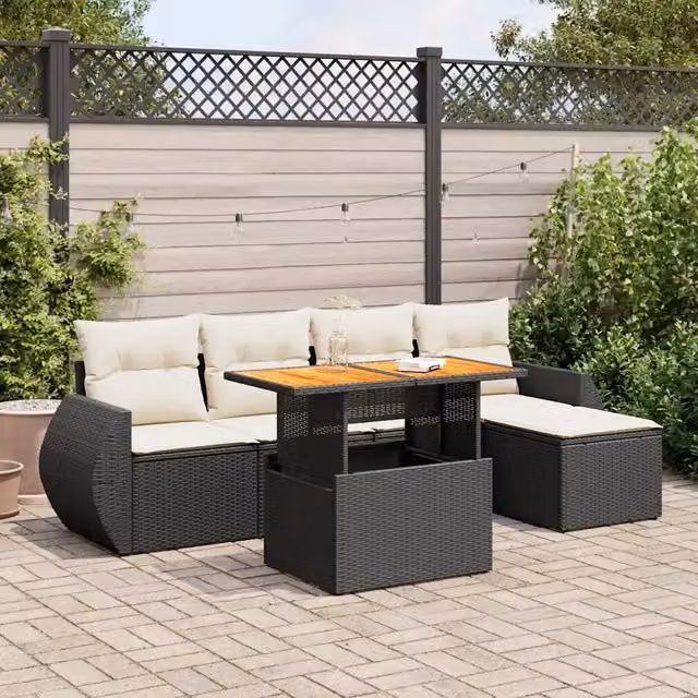 Set Divano da Giardino 6 pz con Cuscini Nero in Polyrattan 3327248