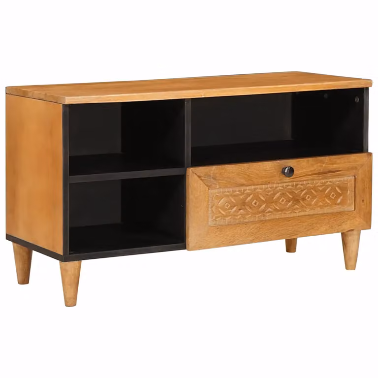 Mobile TV vidaXL in legno di mango massello marrone con cassetto, L 80 cm, P 33 cm, H 46 cm