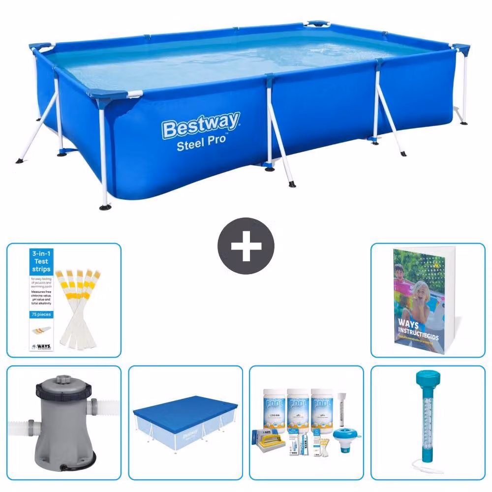 Bestway Steel Pro, piscina rettangolare - 300x201x66 cm - composta da 5 parti, modello S226