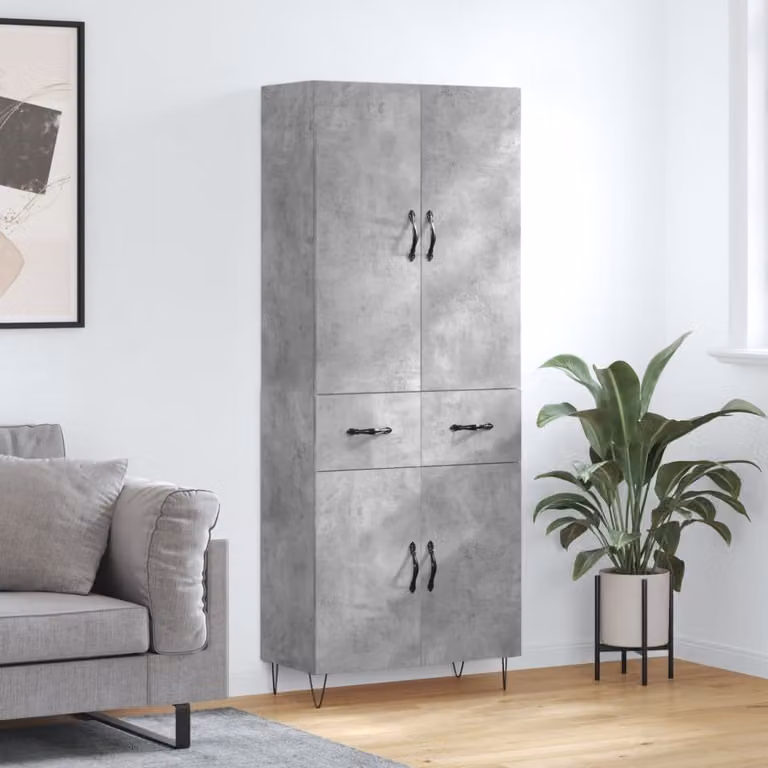 Credenza moderna vidaXL in legno multistrato e metallo, colore grigio cemento, L: 69,5 cm, P: 34 cm, H: 180 cm