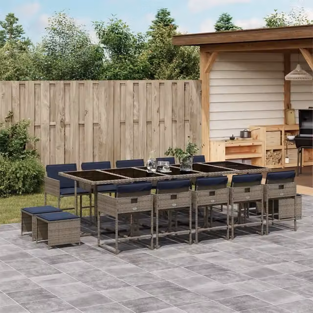 Set da pranzo da giardino da 15 pz con Cuscini Grigio 3278124