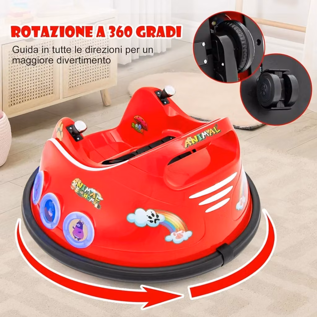 Costway Autoscontro elettrico per bambini 12V con design girevole a 360 gradi, telecomando, luci e musica, colore rosso – 2