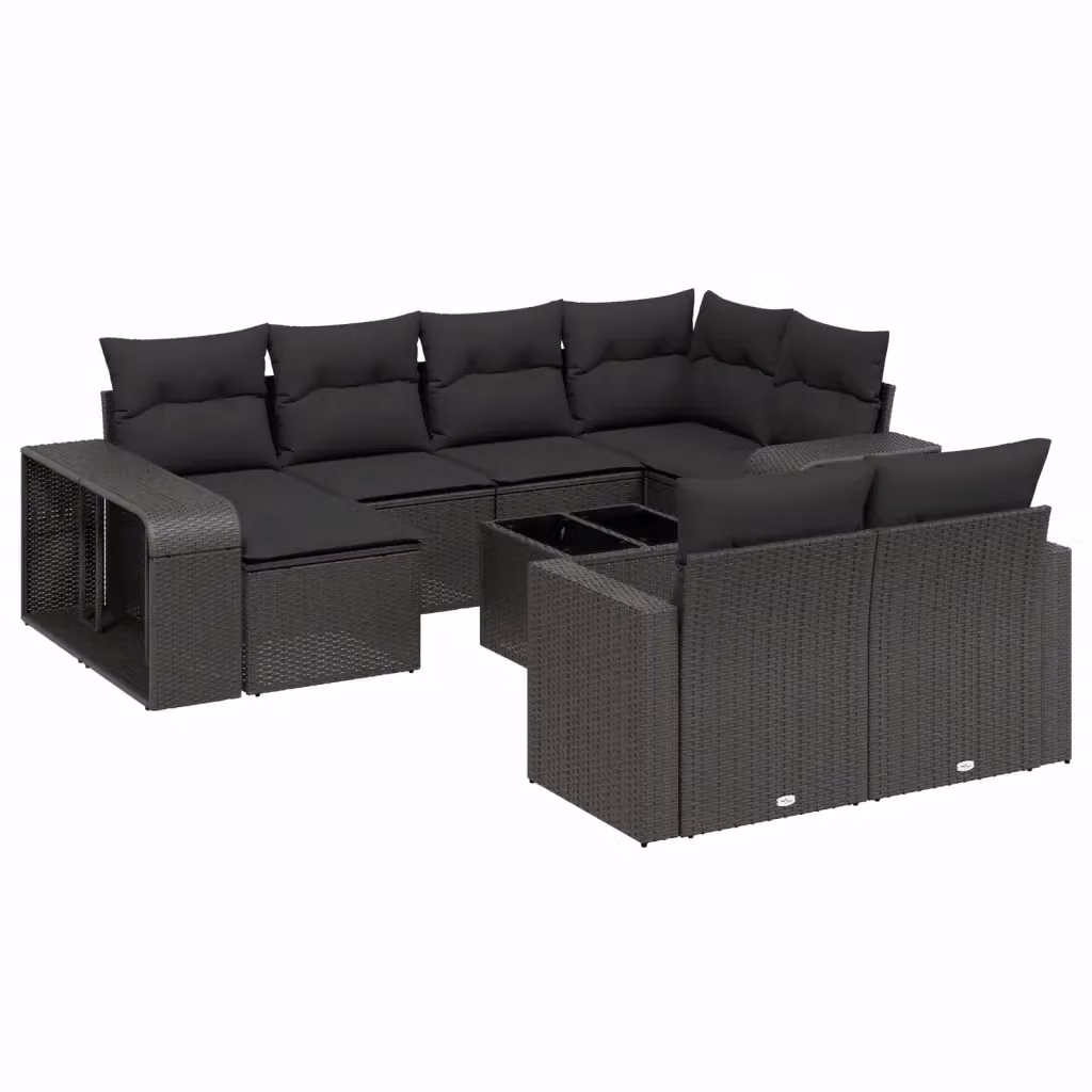 vidaXL Set Divani da Giardino 11 pz con Cuscini e Tavolino da Esterno in Polyrattan Nero e Acciaio – 2