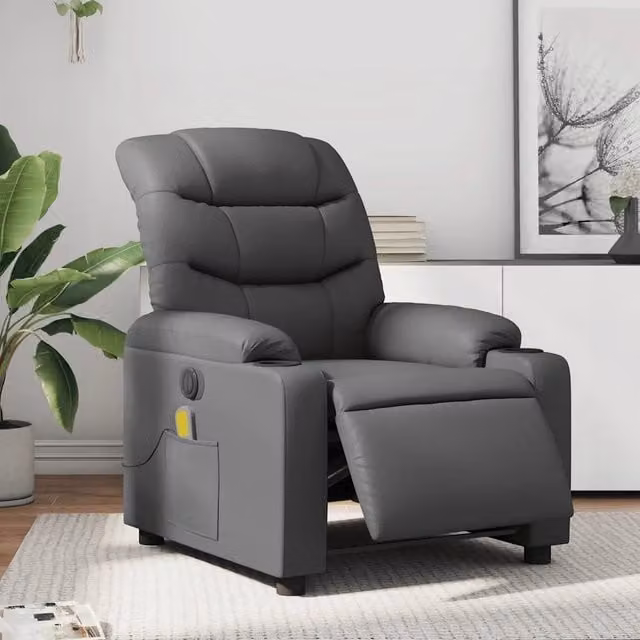 Poltrona Massaggiante Elettrica Reclinabile vidaXL in Similpelle Grigio con Braccioli – 1
