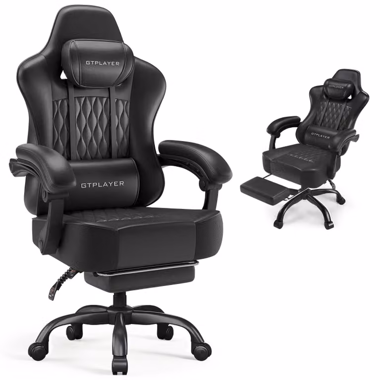 Sedia da gaming GTPLAYER, sedia da ufficio, sedia ergonomica per PC, sedia girevole regolabile in altezza, braccioli con meccanismo sincronizzato, cuscino lombare, poggiatesta