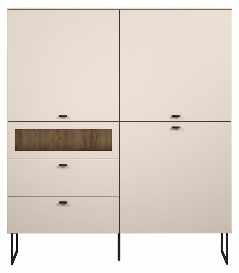 Calicosy - Credenza alta a 3 ante, 2 cassetti e 1 vano a giorno L122 cm - VELA