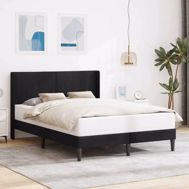Struttura letto con testiera e giroletto in velluto nero Design In L/P: 160 x 200 cm – 1