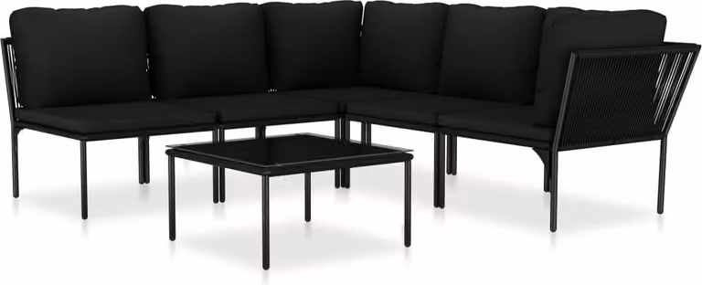 Set Divani da Giardino 6 pz con Cuscini Neri in PVC