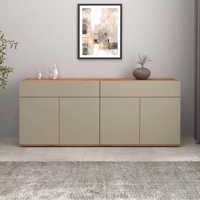 WHOUS Credenza Garda 4 ante e 2 cassetti tortora opaco e rovere 160,1x35x70 cm