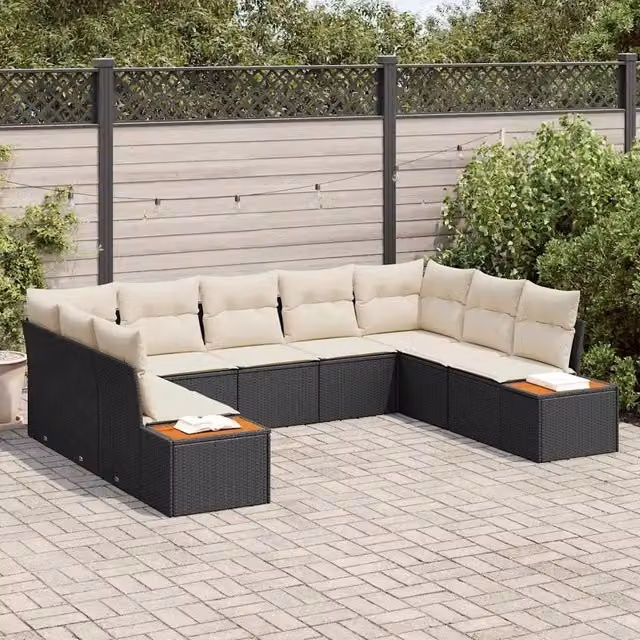Set Divano da Giardino 9 pz Nero Poly Rattan 3348163