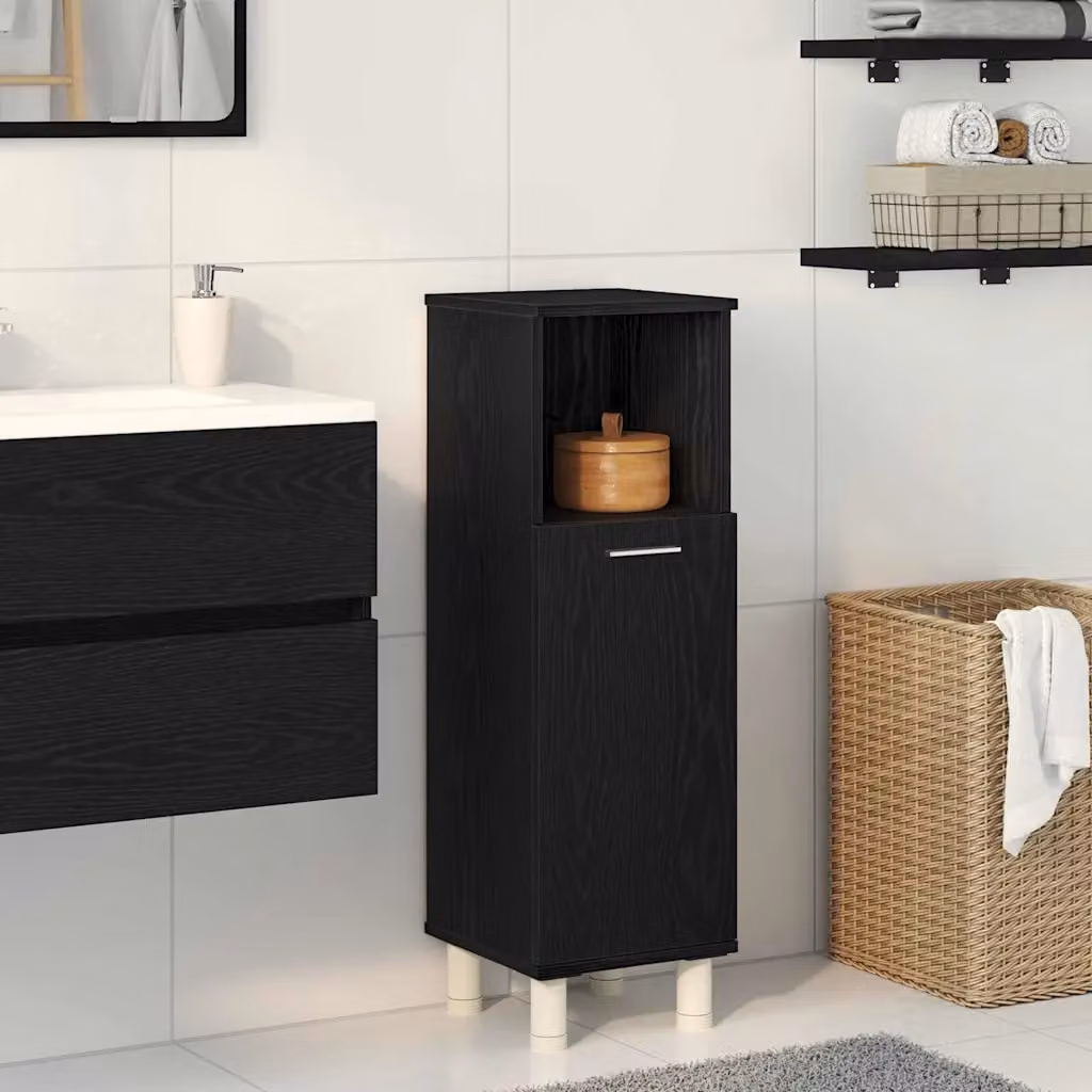 Mobile da bagno moderno vidaXL in legno e metallo, colore nero, L 30 cm x P 30 cm x H 95 cm