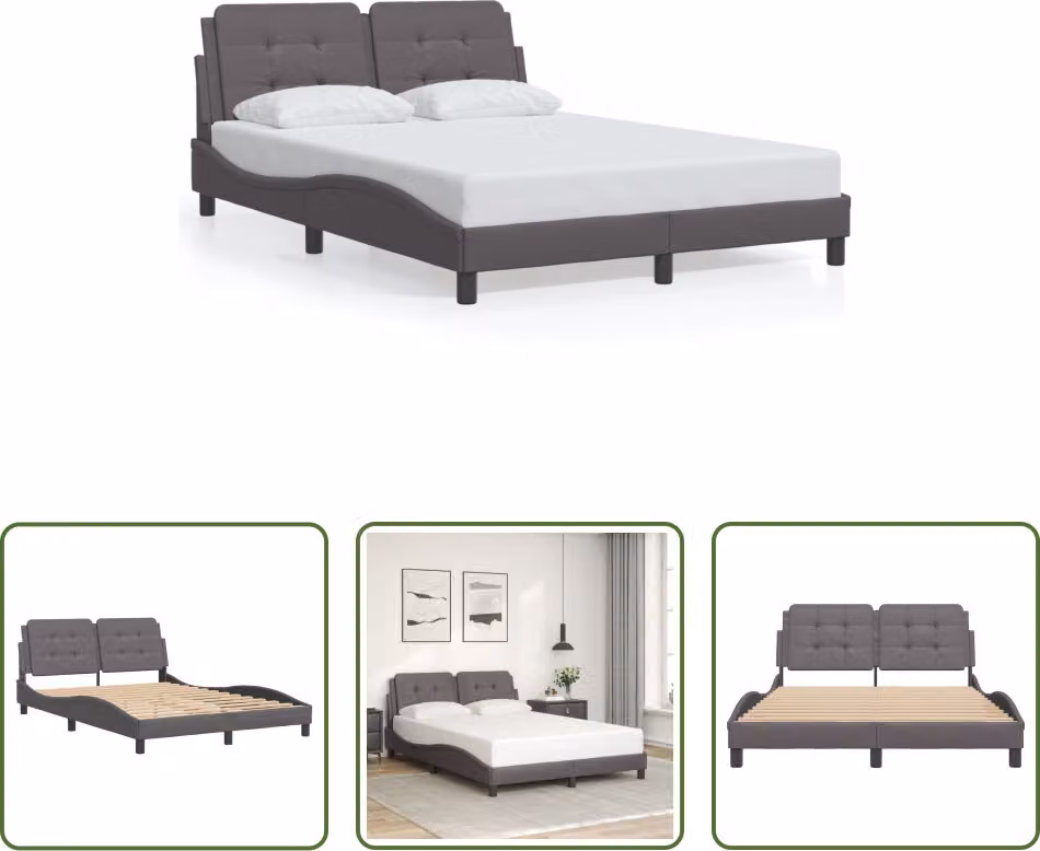 The Living Store Giroletto con testiera grigio 140x200 cm in ecopelle