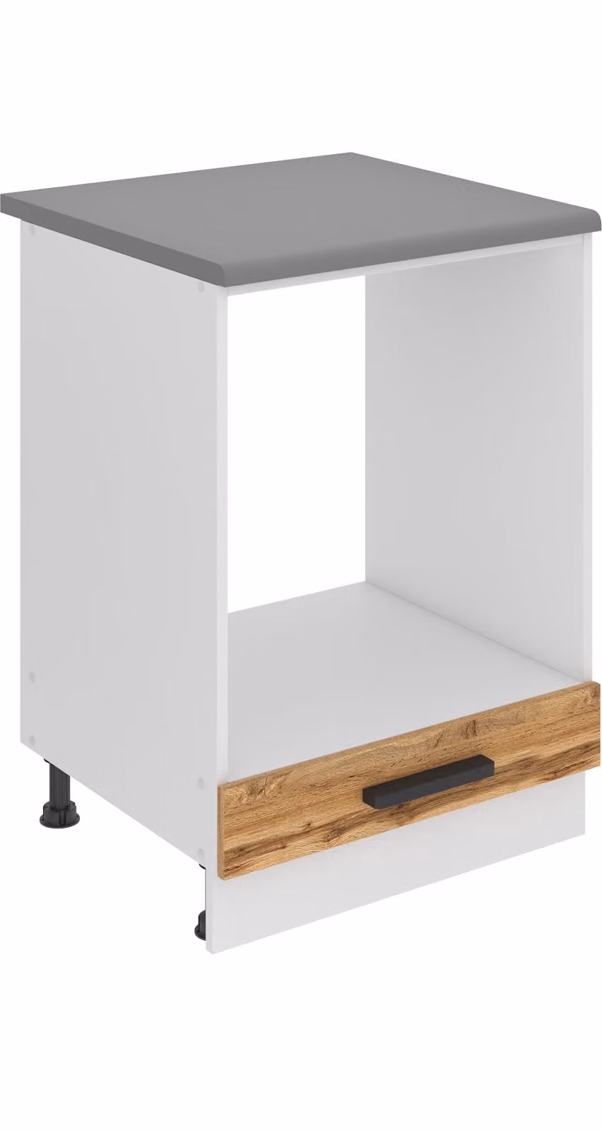 Base da cucina Belini, base da cucina larga 60 cm. Base per cucina SDP con piano di lavoro. Mobile da cucina senza anta, con cassetti, rovere Wotan