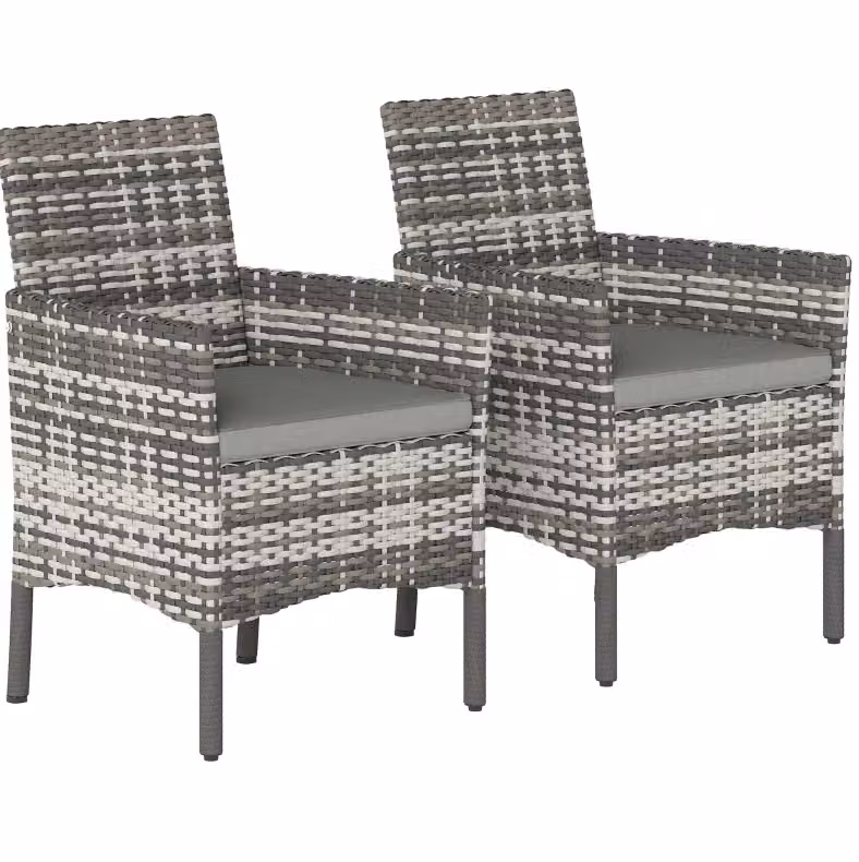 Set di 2 sedie da giardino Outsunny in rattan grigio con cuscini e braccioli, L: 58 cm, P: 62 cm, H: 87 cm – 2