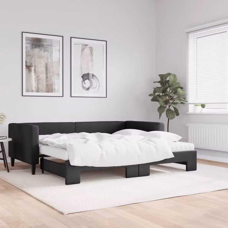vidaXL Divano Letto Estraibile con Materassi in Tessuto Nero