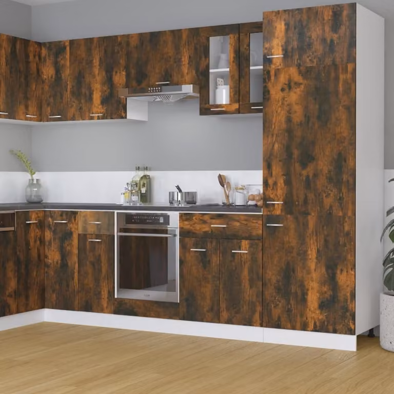 The Living Store parete attrezzata vetro rovere fumé 60x31x60 cm materiale legno
