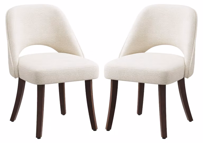 Set di 2 moderne sedie da pranzo in stile mid-century, con gambe in legno massello, seduta imbottita e schienale ergonomico curvo, colore beige