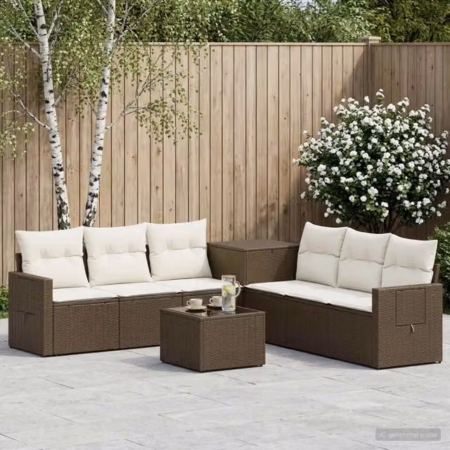 Set di divani 8 pz Marrone e Bianco Crema 55 x 55 x 37 cm 3448380