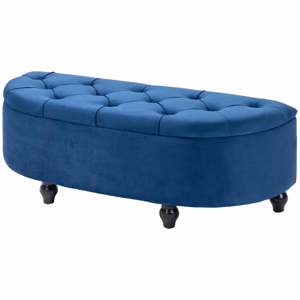 Pouf Minimal in velluto blu con struttura in legno – 2