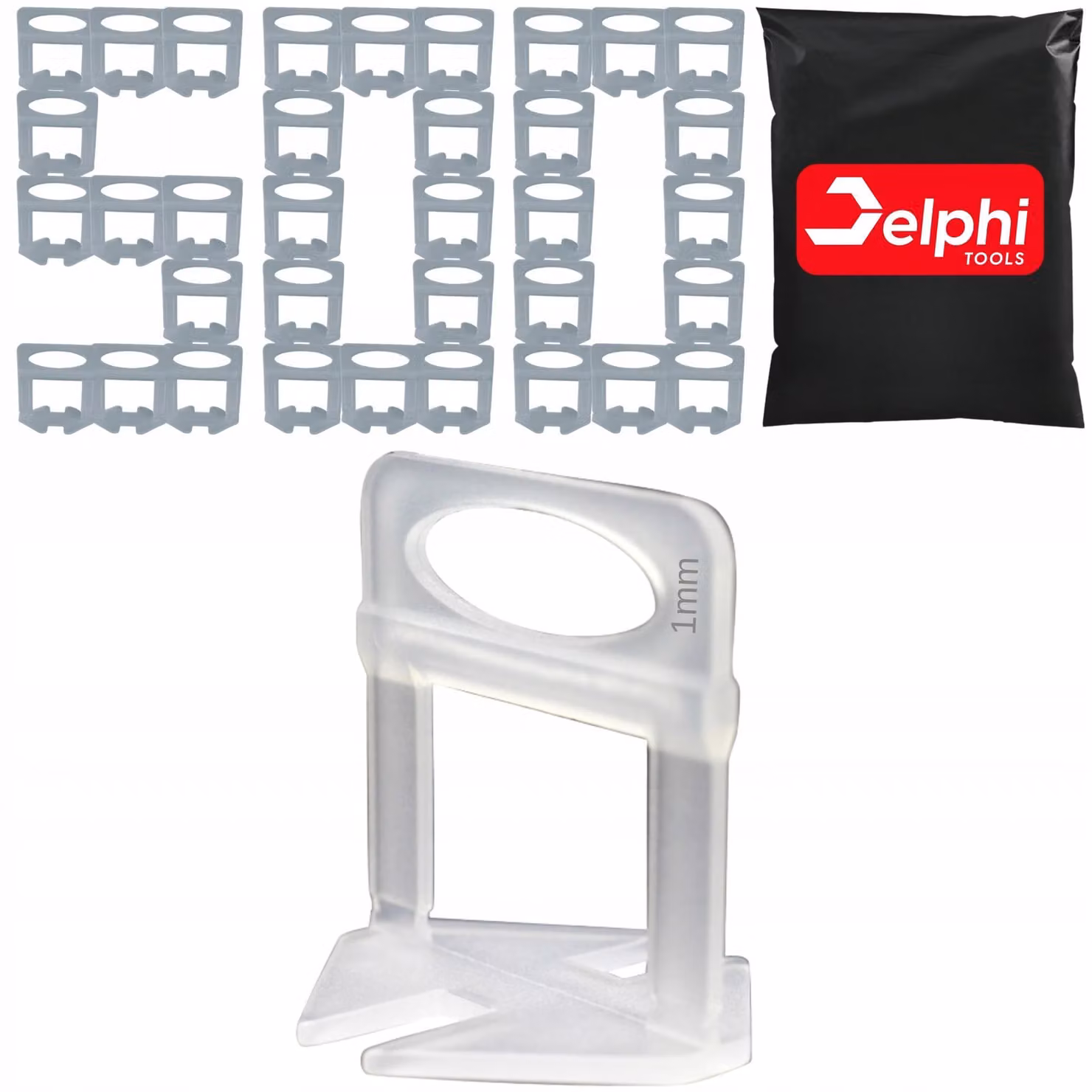 Delphi - Accessori per piastrelle - Clip per piastrelle - Sistema di livellamento - Cunei per piastrelle - 1 mm, 500 pezzi
