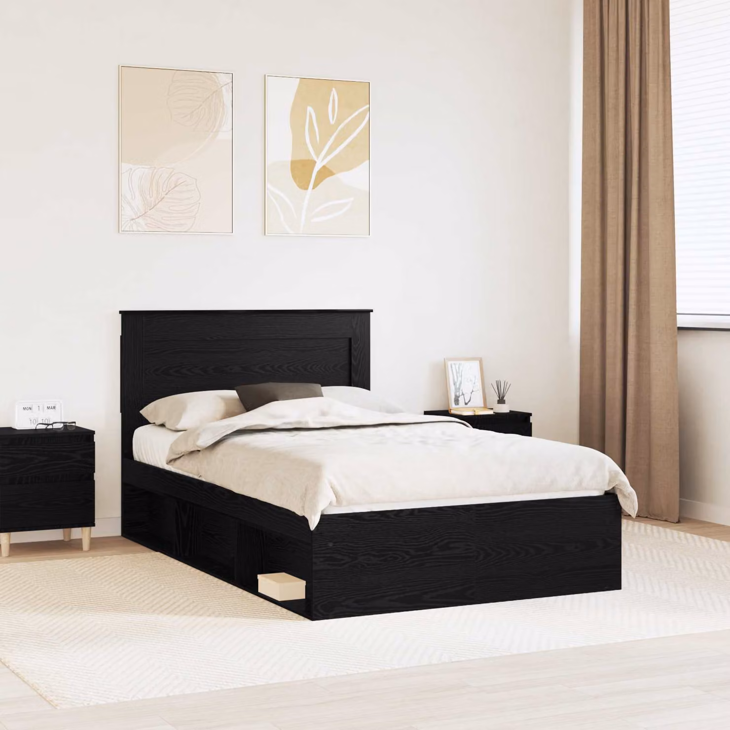 Struttura del letto moderna vidaXL in legno nero L/P: 120 x 200 cm