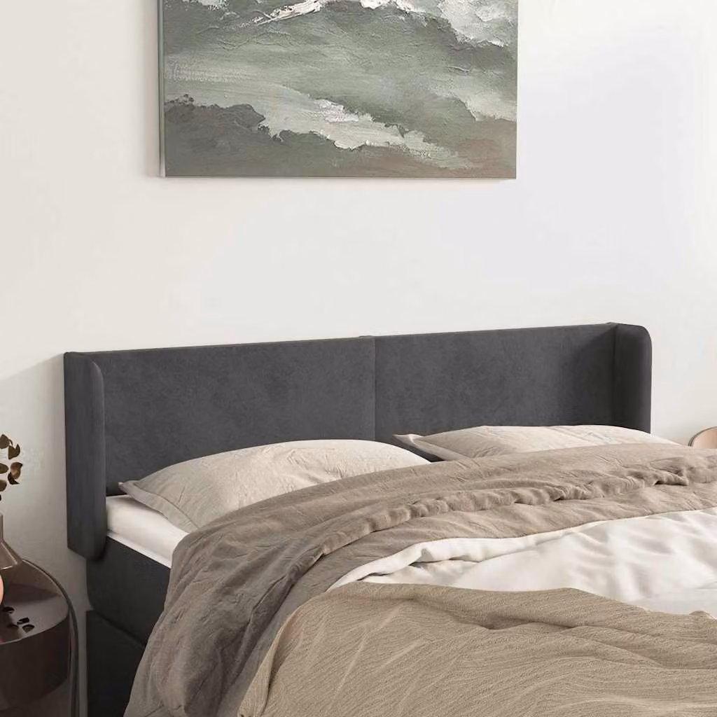 Testiera ad orecchio vidaXL in velluto grigio scuro L: 147 cm, P: 16 cm, H: 78-88 cm