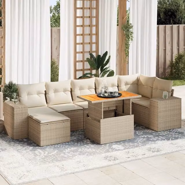 Set Divano da Giardino 8 pz con Cuscini Beige in Polyrattan 3327404