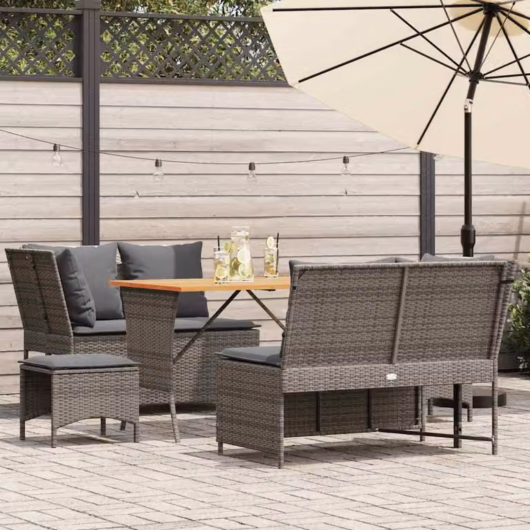 vidaXL Set Divano da Giardino 5 pz a L in Polyrattan Grigio con Cuscini e Tavolino
