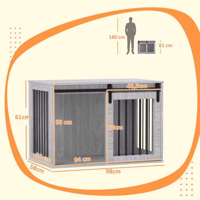Fortuna Lai PawHut Gabbia per cani per la casa, cuccia chiudibile con ingresso, box per cani con porta scorrevole, cuccia per cani di taglia grande sotto i 30 kg, grigio, 98 x 58 x 61 cm