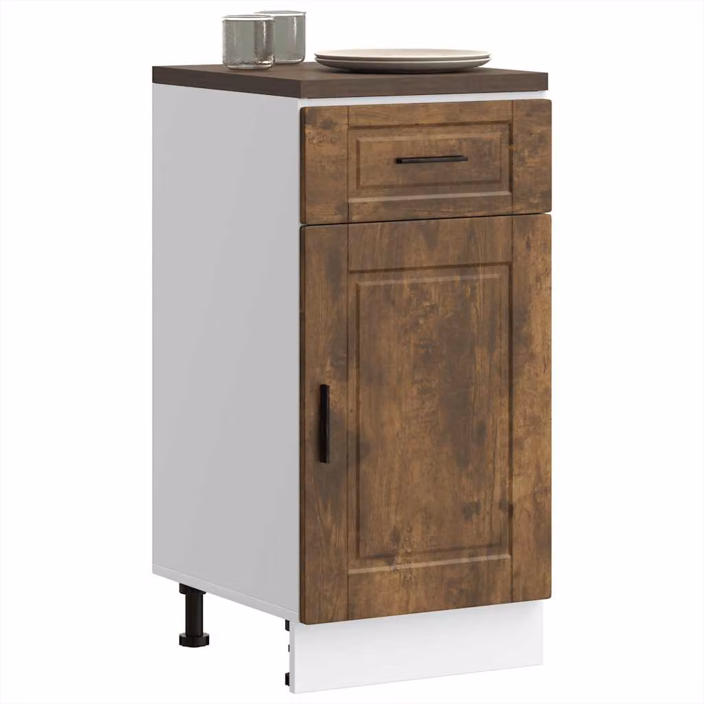 Base da cucina moderna vidaXL Porto Rovere Fumo in legno marrone con ante a battente e cassetti L/P/H: 46 x 40 x 81,5 cm